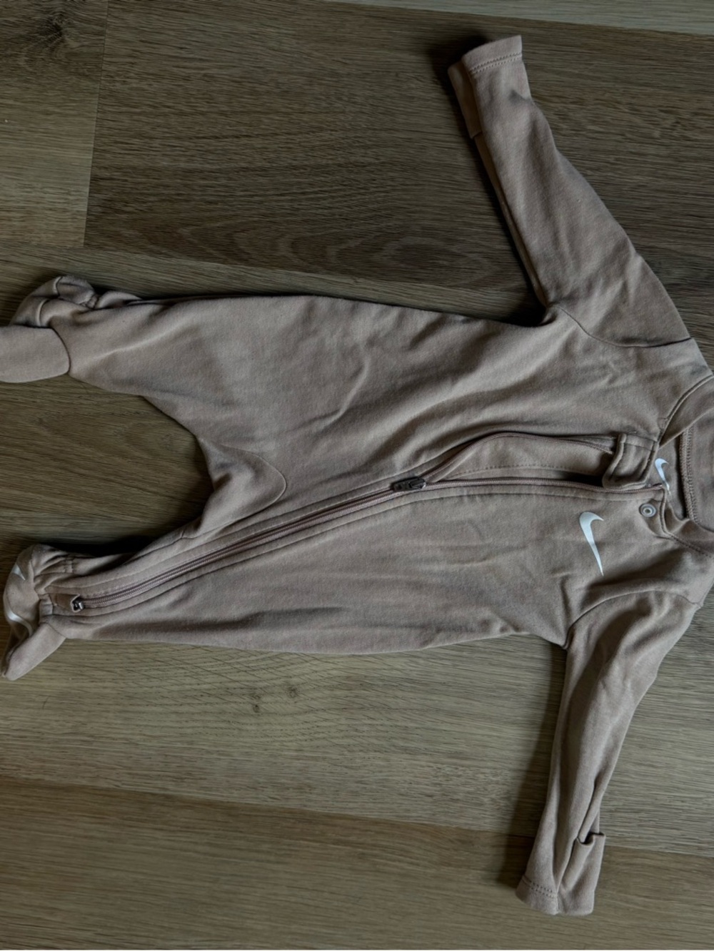 Nike Baby Zip-Up Footed Romper in Dusty Brown